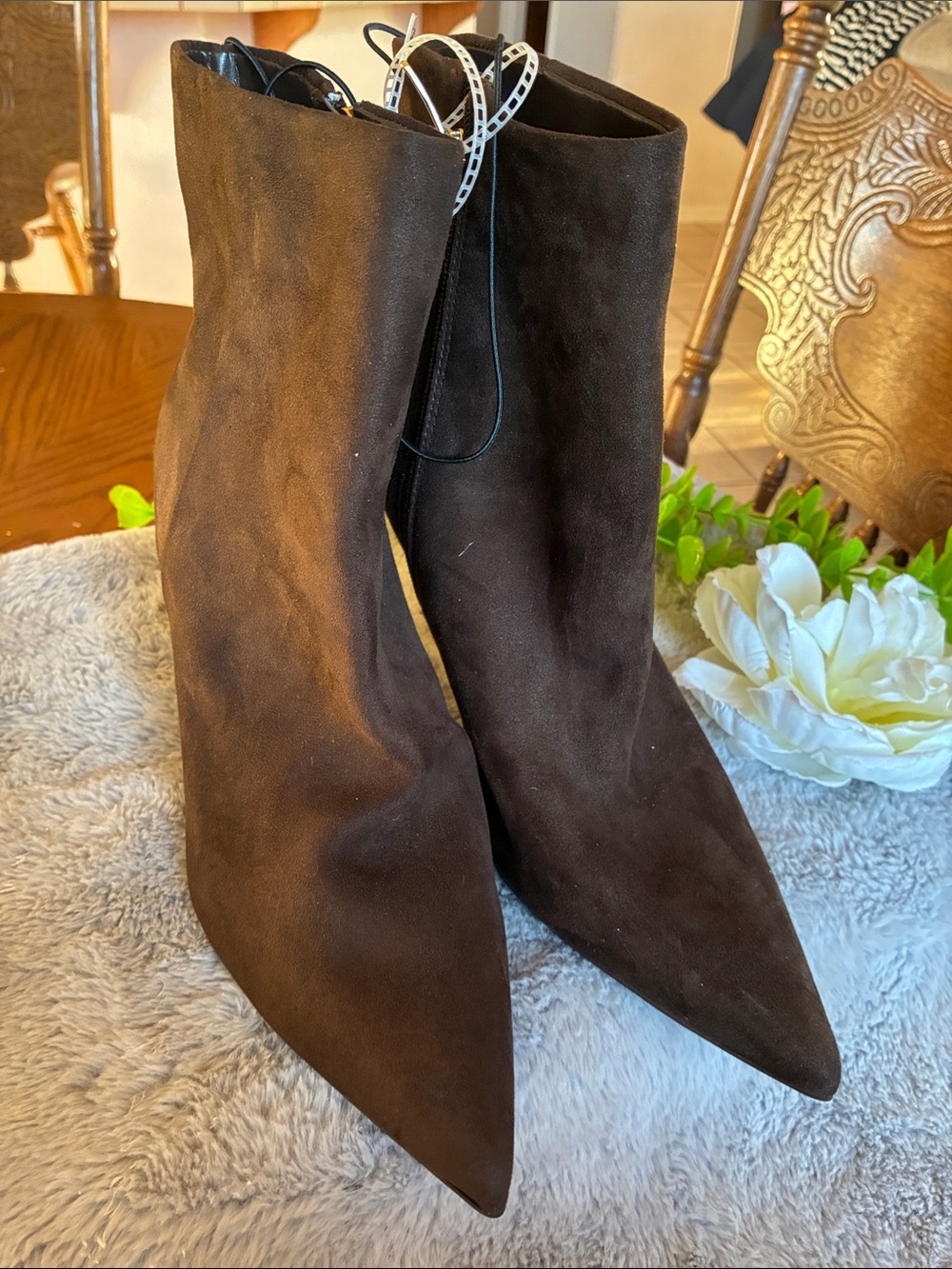 Nine West Dark Brown Suede Pointed Toe Ankle Booties